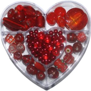 Glasperlen-Set, 120 Gramm in der Herzdose, 6 verschiedene Farben