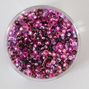 Rocailles Glasperlen-Mix mit Silbereinzug, 2.6mm, 17g im Döschen, verschiedene Farben - rosa-violett Mix