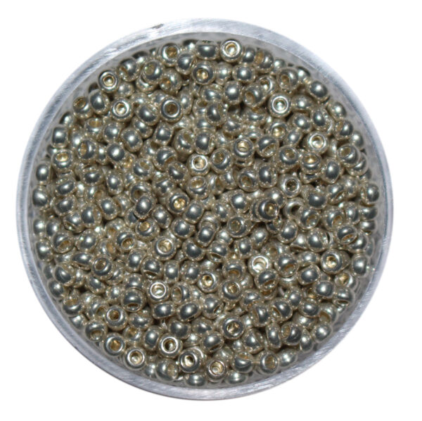 Rocailles Metallic Glasperlen, 2.6mm rund, 15g im Döschen, verschiedene Farben - silber
