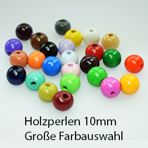 Holzperlen rund, 10mm, 56 St., schweiss- und speichelfest, verschiedene Farben