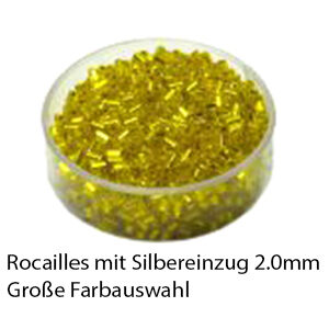 Rocailles mit Silbereinzug, 2.0mm rund, 15g im Döschen, verschiedene Farben