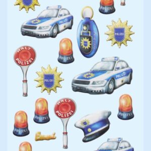 3D SOFTY Sticker-Set Polizei, 21 Aufkleber für Partys oder zum Dekorieren
