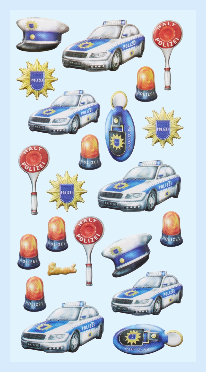 3D SOFTY Sticker-Set Polizei, 21 Aufkleber für Partys oder zum