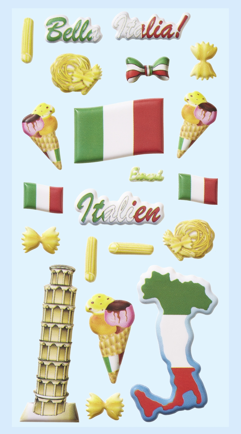 3D SOFTY Sticker-Set Italien, ca. 15 Aufkleber für Partys oder zum