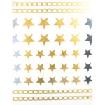 Shiny Tattoos Sterne gold-silber-schwarz 16x8cm, metallische temporäre Tätowierungen