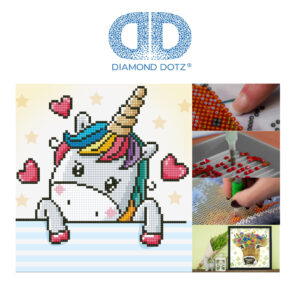 Diamond Dotz Motiv “Verliebtes Einhorn”, funkelndes Diamantbild zum Selbstgestalten ca. 23 x 23 cm groß, Malen mit Diamanten