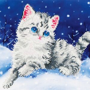 Diamond Dotz Motiv “Katze im Schnee”, funkelndes Diamantbild zum Selbstgestalten ca. 28 cm x 35.5 cm groß, Malen mit Diamanten