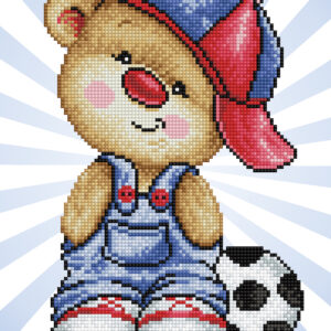 Diamond Dotz Motiv “Teddy mit Fußball”, funkelndes Diamantbild zum Selbstgestalten ca. 25 cm x 23 cm groß, Malen mit Diamanten