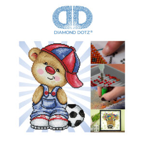 Diamond Dotz Motiv “Teddy mit Fußball”, funkelndes Diamantbild zum Selbstgestalten ca. 25 cm x 23 cm groß, Malen mit Diamanten