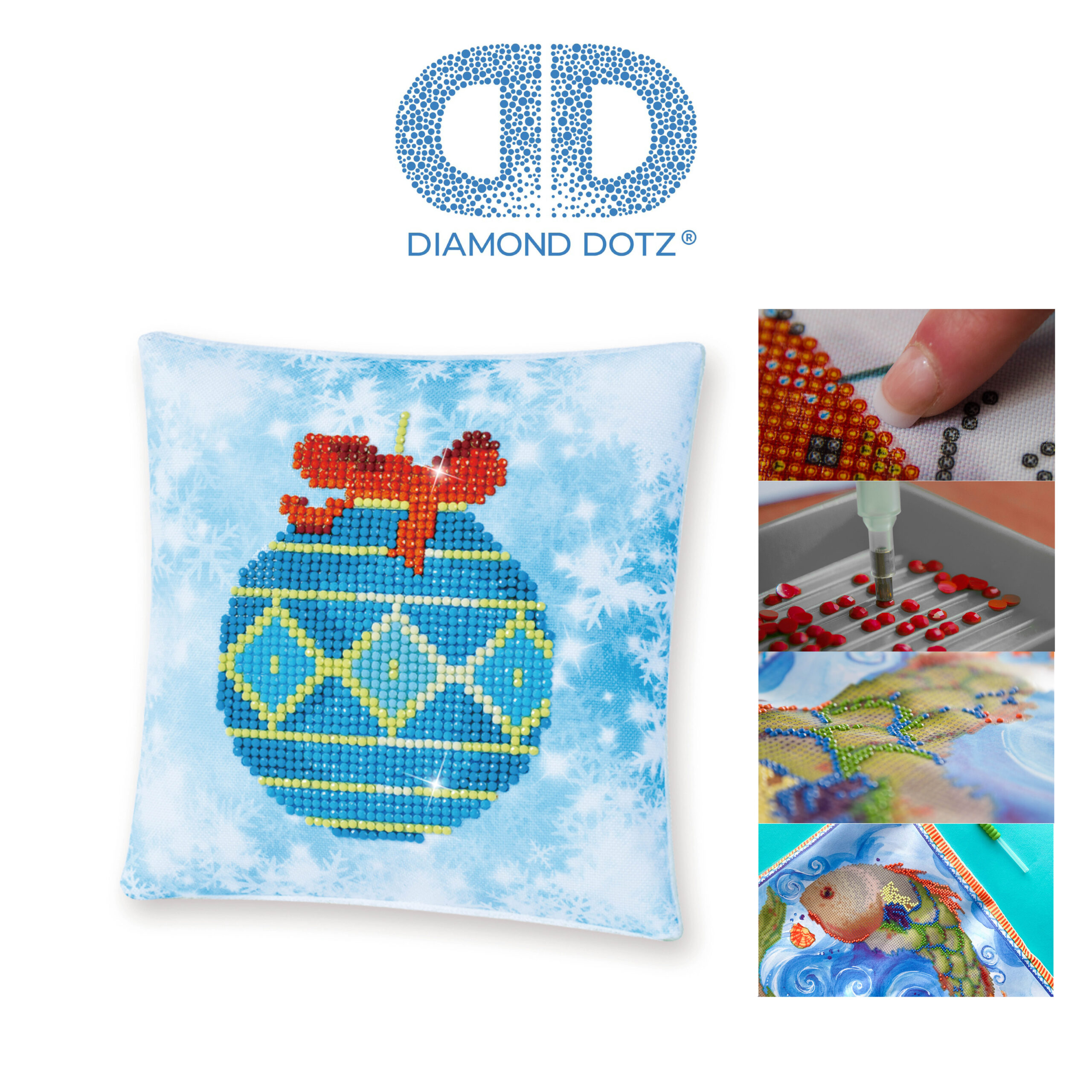 Diamond Dotz Kissenbezug Motiv “Weihnachtskugel”, funkelndes Kissen zum  Selbstgestalten ca. 18 cm x 18 cm groß, Malen mit Diamanten – Farbenspiel