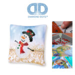 Diamond Dotz Kissenbezug Motiv “Schneemann”, funkelndes Kissen zum Selbstgestalten ca. 18 cm x 18 cm groß, Malen mit Diamanten