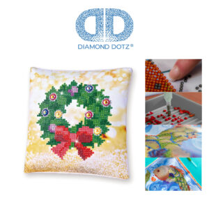 Diamond Dotz Kissenbezug Motiv “Weihnachtskranz”, funkelndes Kissen zum Selbstgestalten ca. 18 cm x 18 cm groß, Malen mit Diamanten