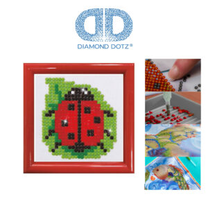 Diamond Dotz Bild mit Rahmen rot, Motiv “Marienkäfer”, funkelndes Diamantbild zum Selbstgestalten ca. 7cm x 7cm groß, Malen mit Diamanten