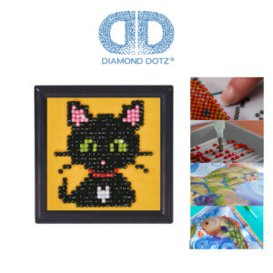 Diamond Dotz Bild mit Rahmen schwarz, Motiv “Katze”, funkelndes Diamantbild zum Selbstgestalten ca. 7cm x 7cm groß, Malen mit Diamanten