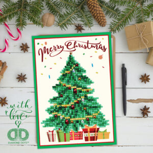 Diamond Dotz Grußkarte Weihnachtsbaum “Merry Christmas”, ca. 12,6 x 17,7 cm, funkelnde Klappkarte zum Verschenken, inkl. Briefumschlag